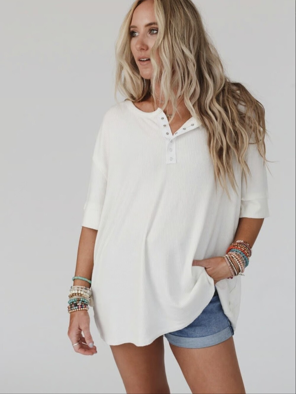 Three Bird Nest  Leila Ribbed Henley Top